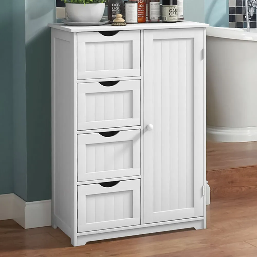 4 Drawer Single Door Storage Cabinet - White