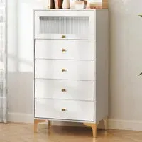 4 Drawer Storage Cabinet with Glass Door - Grey