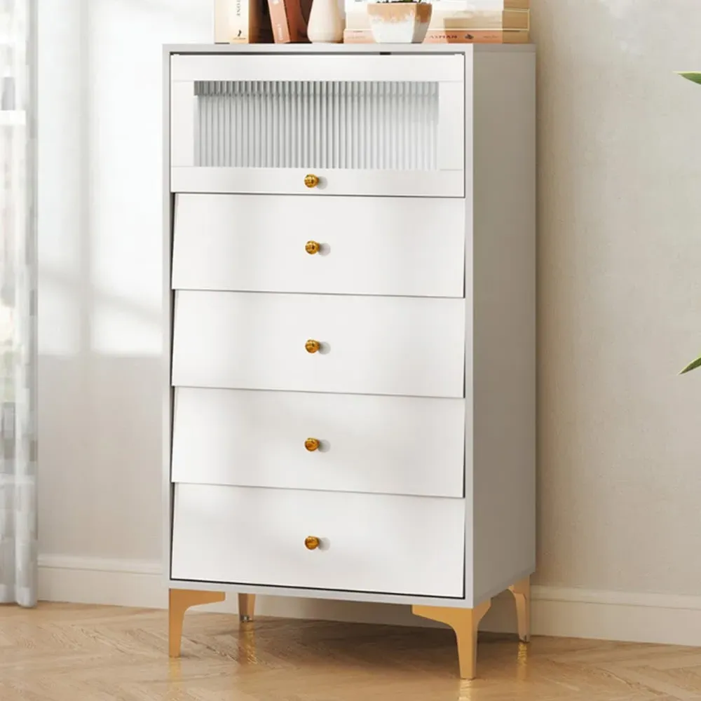 4 Drawer Storage Cabinet with Glass Door - Grey