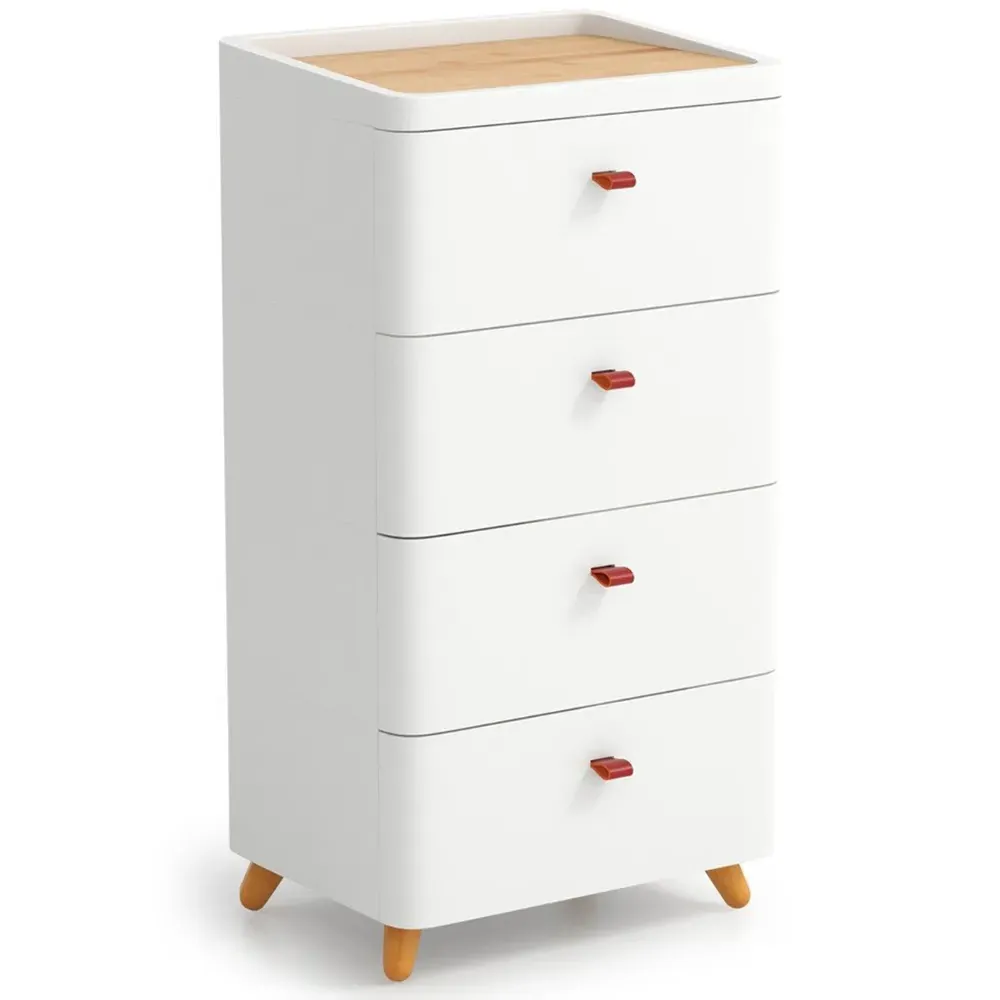 4 Drawer Storage Cabinet with Organizer Tray - White, Bamboo