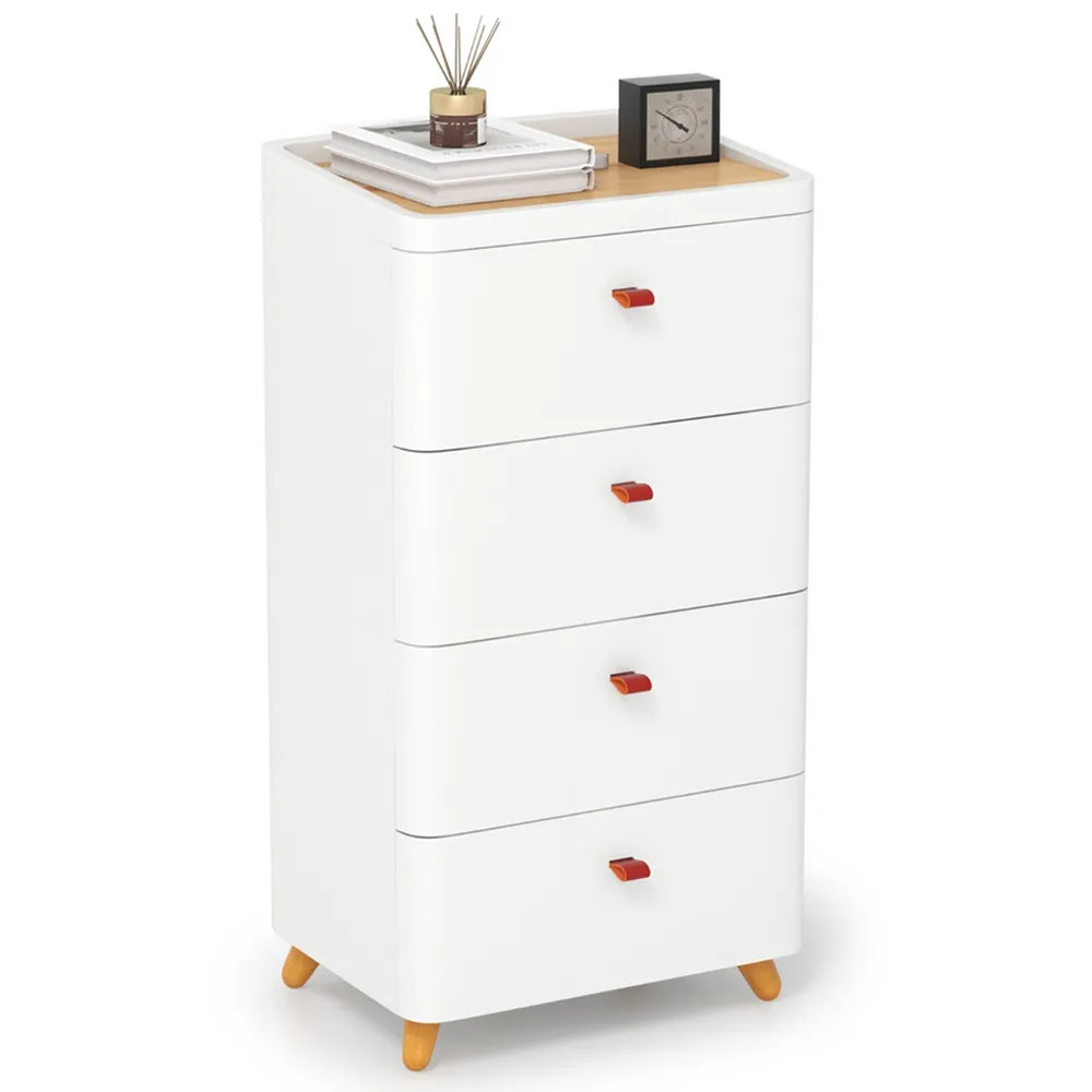 4 Drawer Storage Cabinet with Organizer Tray - White, Bamboo