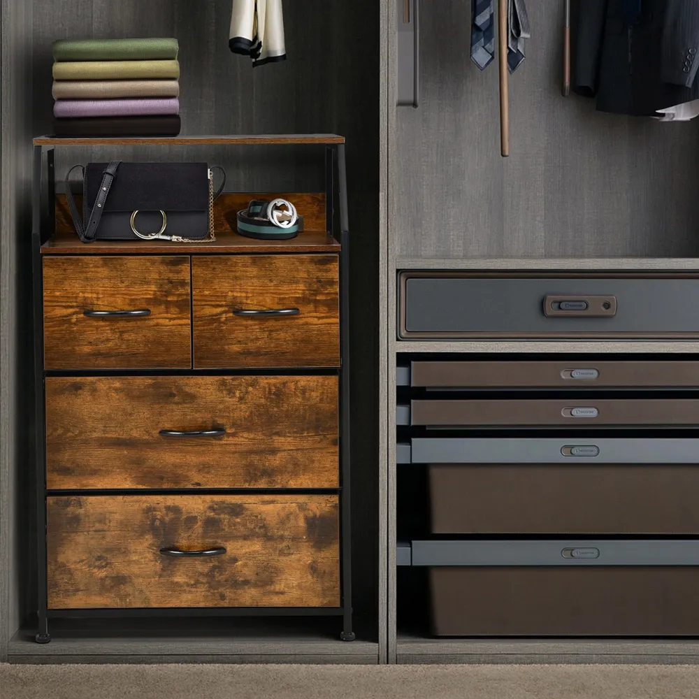 4 Drawer Storage Cabinet with Shelf - Brown, Steel