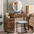 4 Drawer Swivel Vanity Dressing Table Set with LED Mirror - Brown