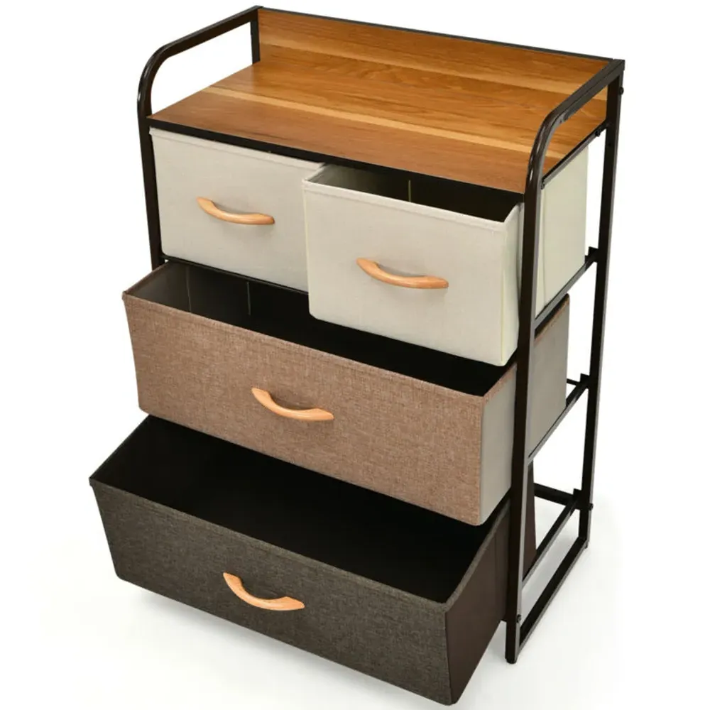 4 Drawer Vertical Chest with Wooden Top - Multi