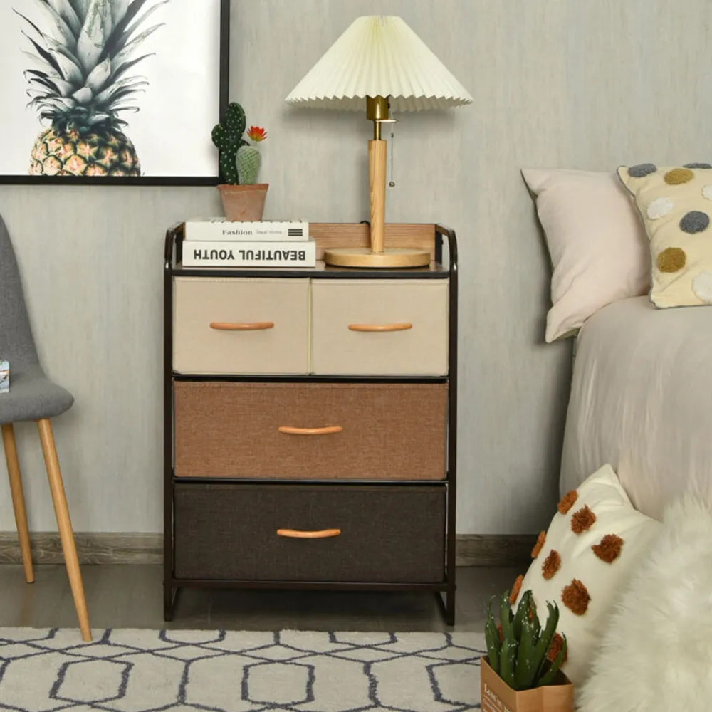 4 Drawer Vertical Chest with Wooden Top - Multi