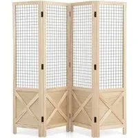 4 Panel Folding Room Divider with Gridwall Display - Cream