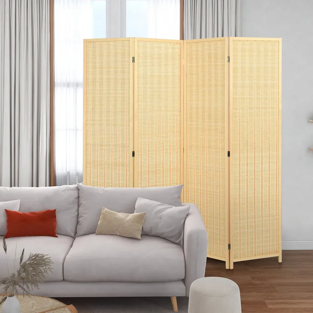 4 Panel Portable Room Divider Screen - Cream, Bamboo