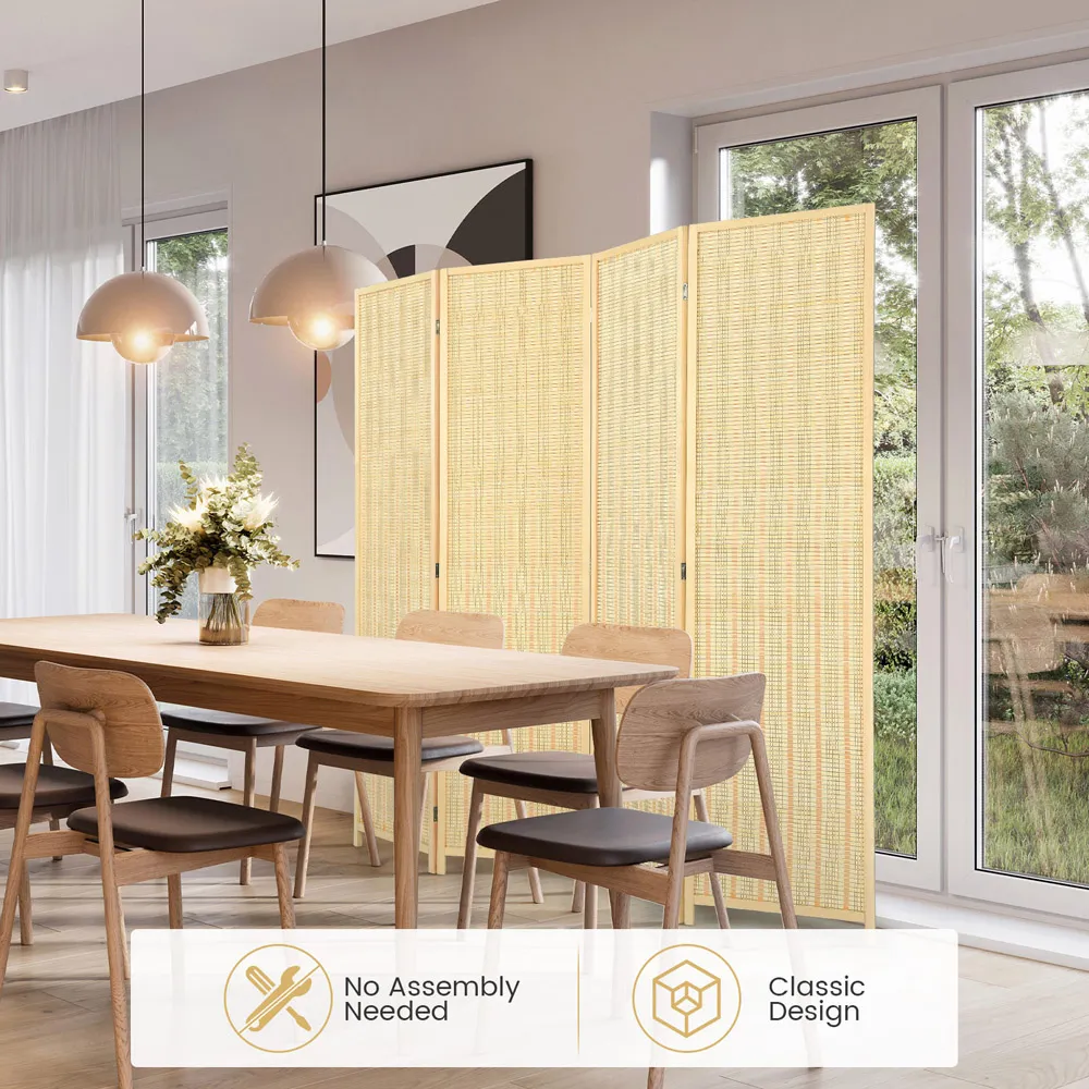 4 Panel Portable Room Divider Screen - Cream, Bamboo