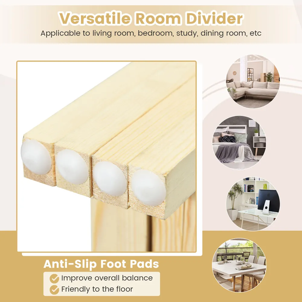 4 Panel Portable Room Divider Screen - Cream, Bamboo