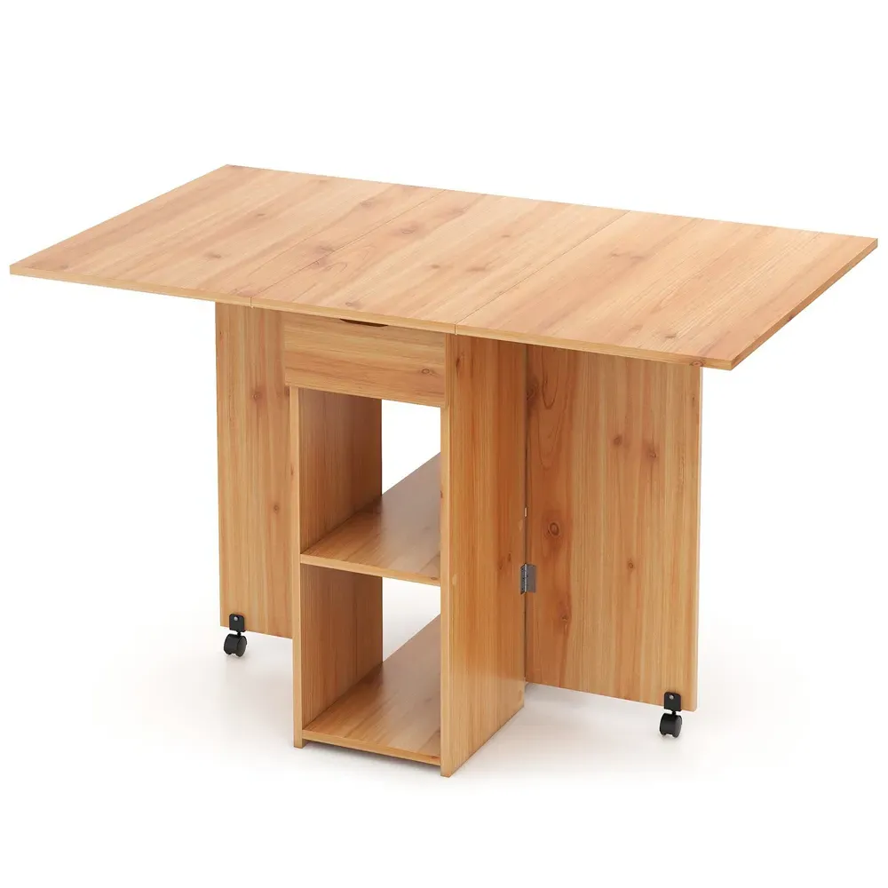 4 Seater Foldable Dining Table with Wheels - Cream