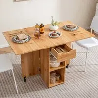 4 Seater Foldable Dining Table with Wheels - Cream