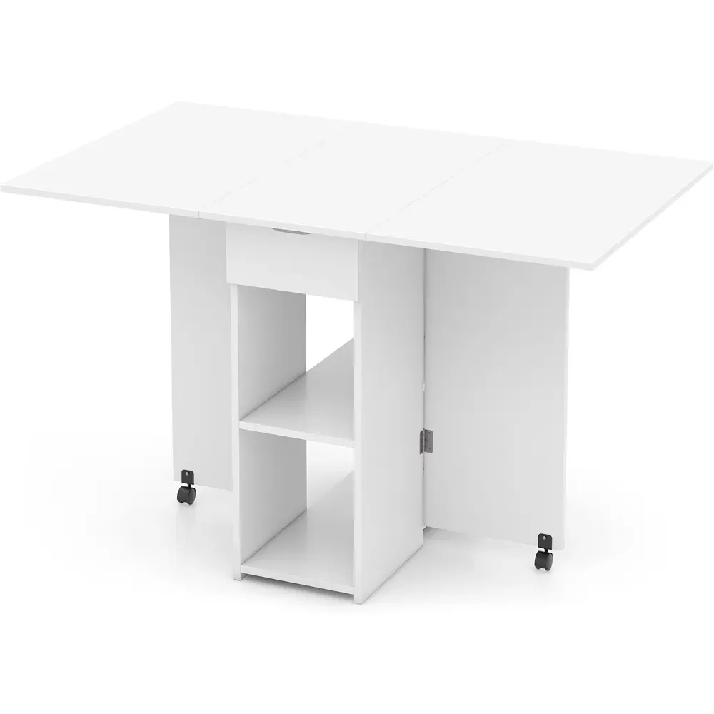 4 Seater Foldable Dining Table with Wheels - White