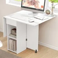 4 Seater Foldable Dining Table with Wheels - White