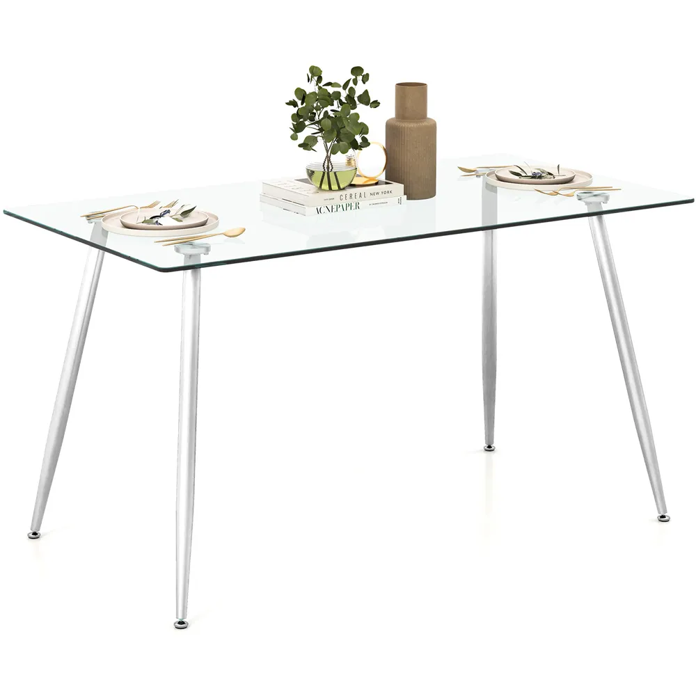 4-Seater Glass Top Dining Table - Silver