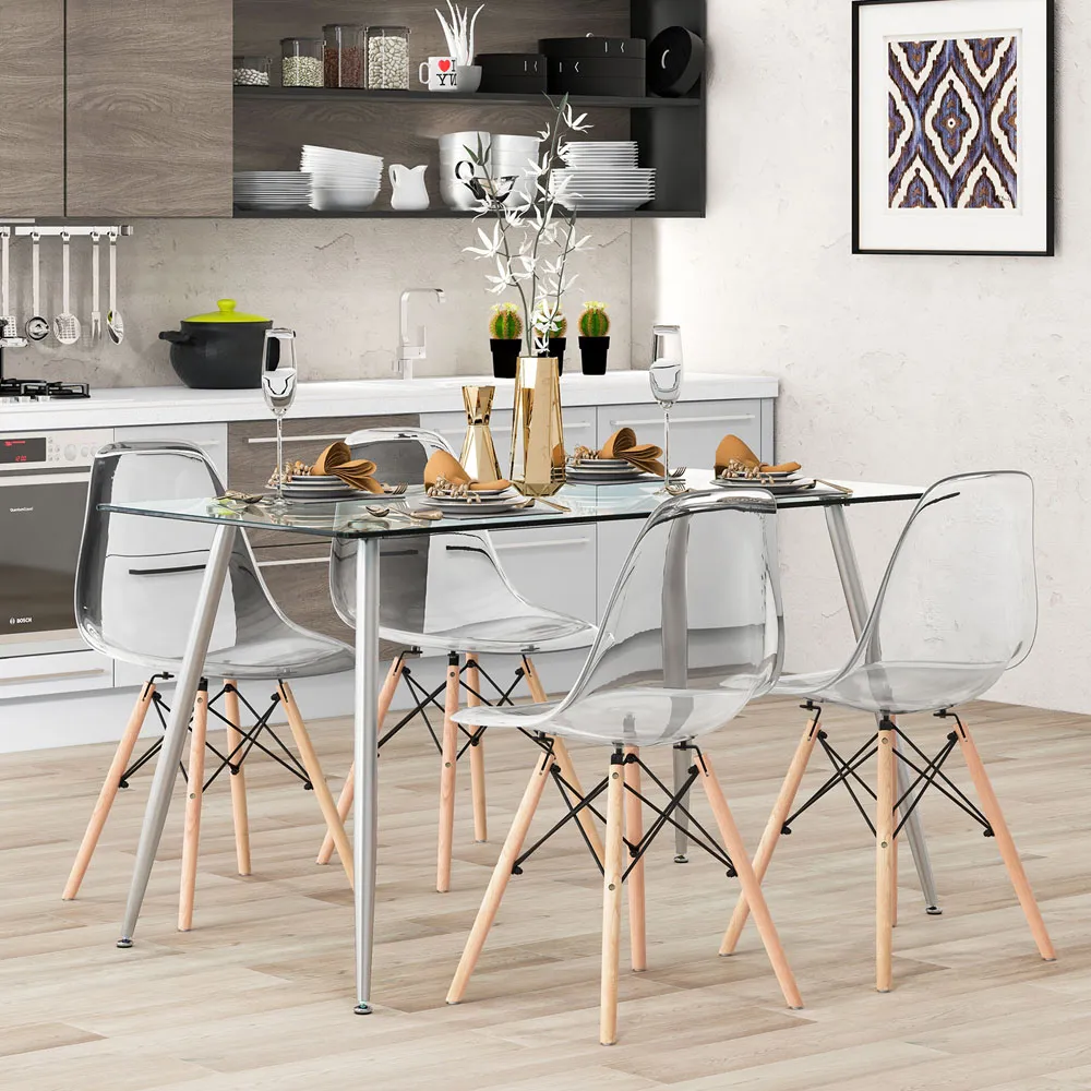 4-Seater Glass Top Dining Table - Silver