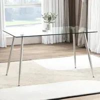 4-Seater Glass Top Dining Table - Silver