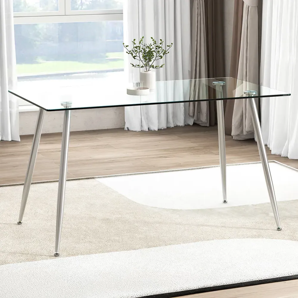 4-Seater Glass Top Dining Table - Silver image