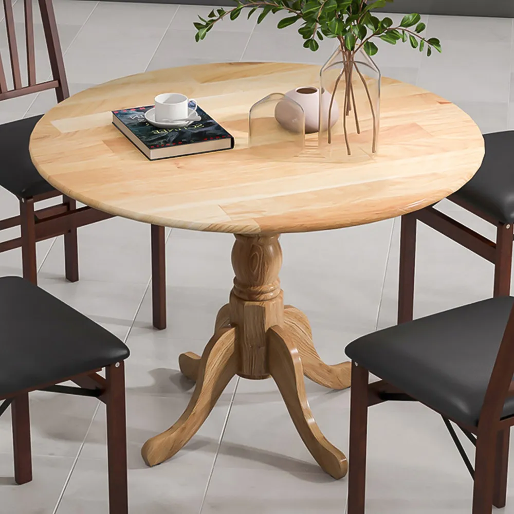 4 Seater Round Dining Table - Cream, Rubber Wood