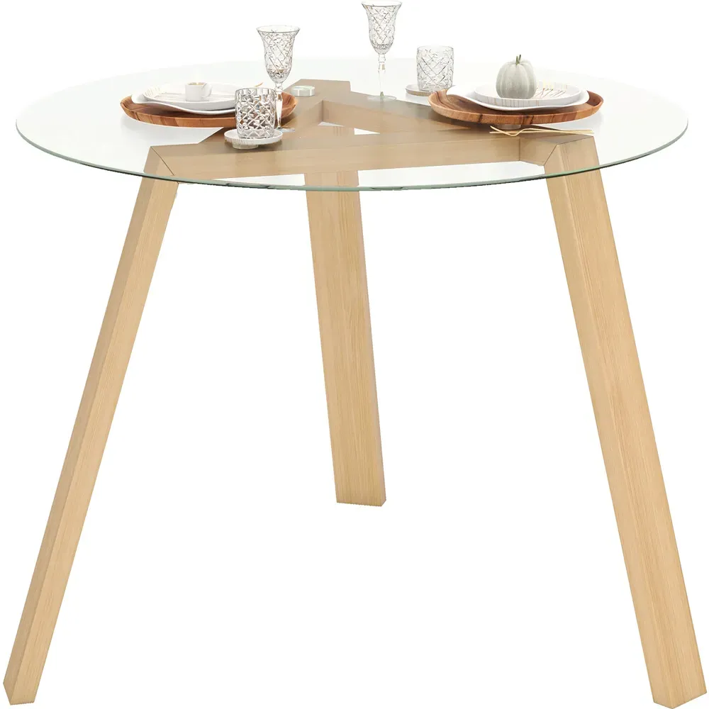 4 Seater Round Glass Dining Table - Natural