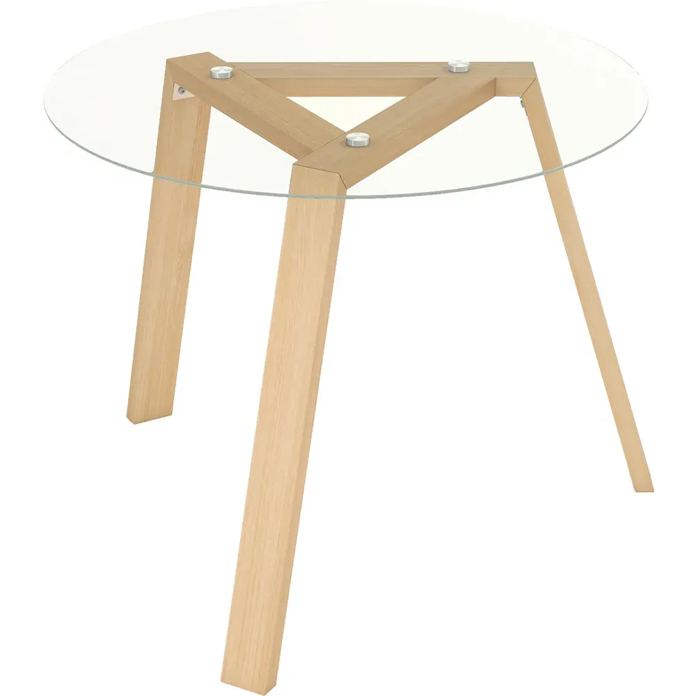 4 Seater Round Glass Dining Table - Natural