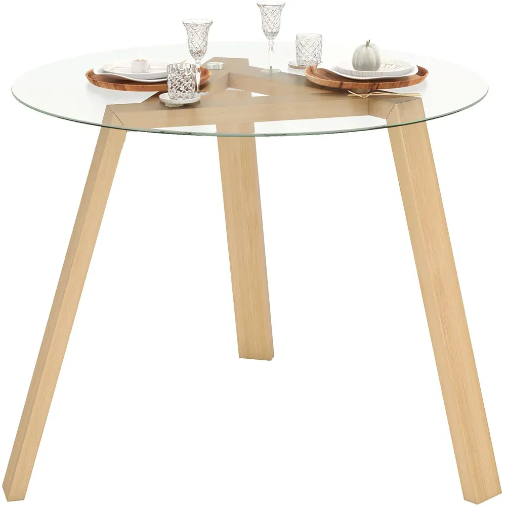 4 Seater Round Glass Dining Table - Natural