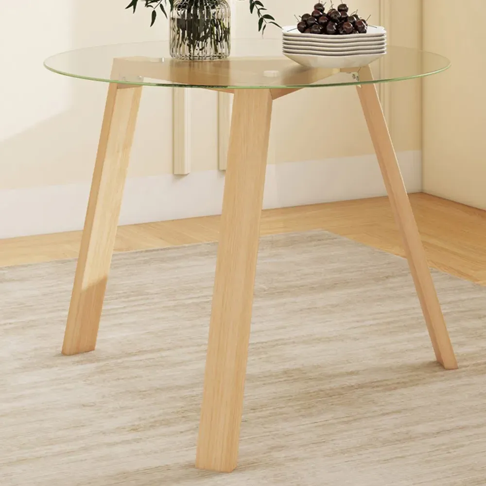 4 Seater Round Glass Dining Table - Natural