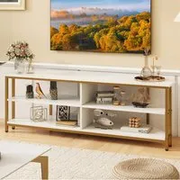 4 Shelf Corner TV Unit with AC Outlet - White