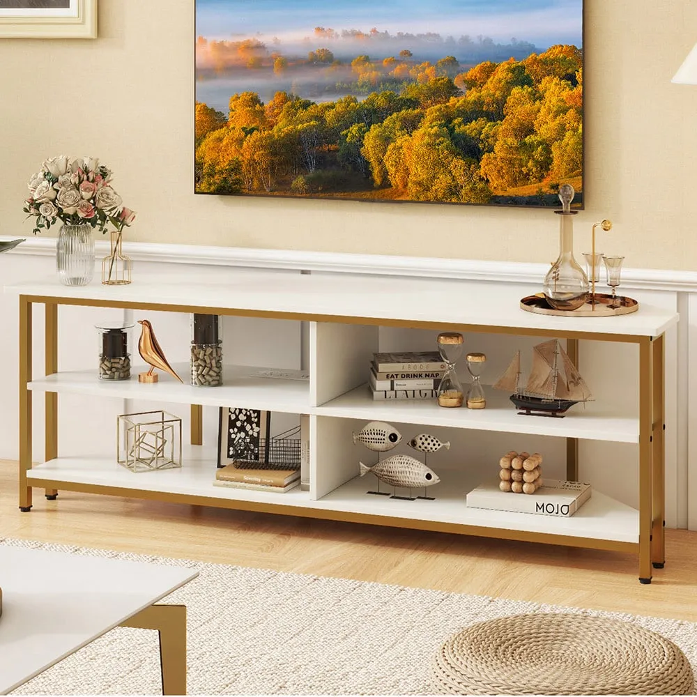 4 Shelf Corner TV Unit with AC Outlet - White