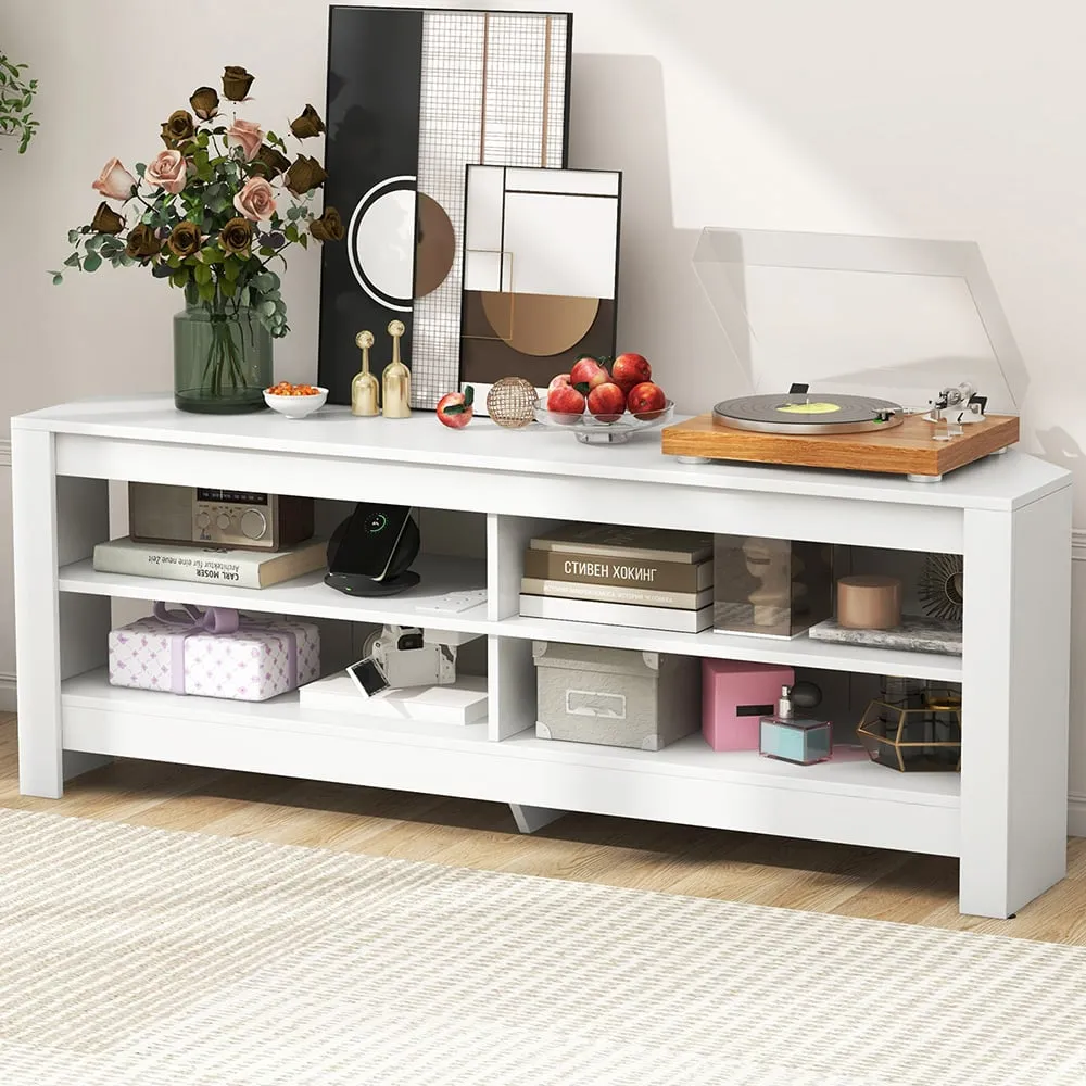 4 Shelf Corner TV Unit with Power Outlet - White