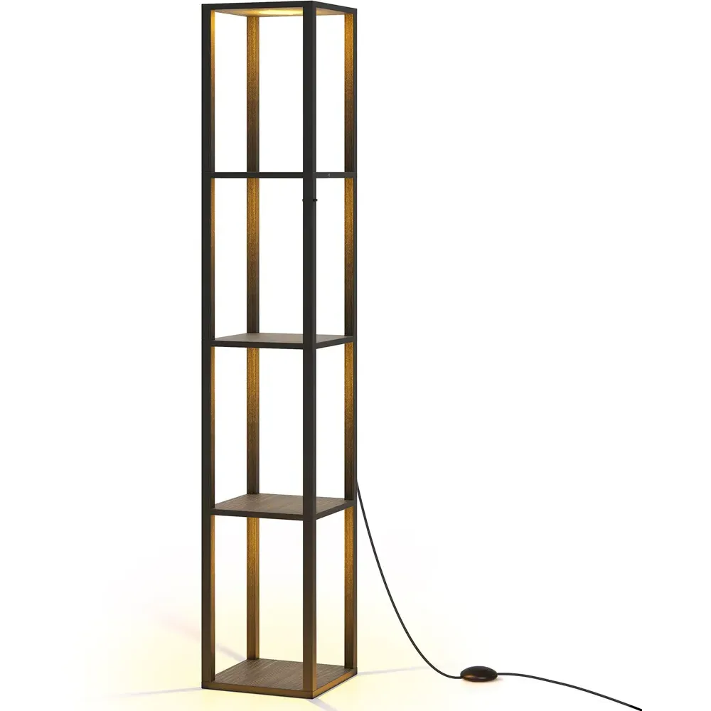 4 Shelf Floor Lamp with 3 Way Dimmable LED - Black