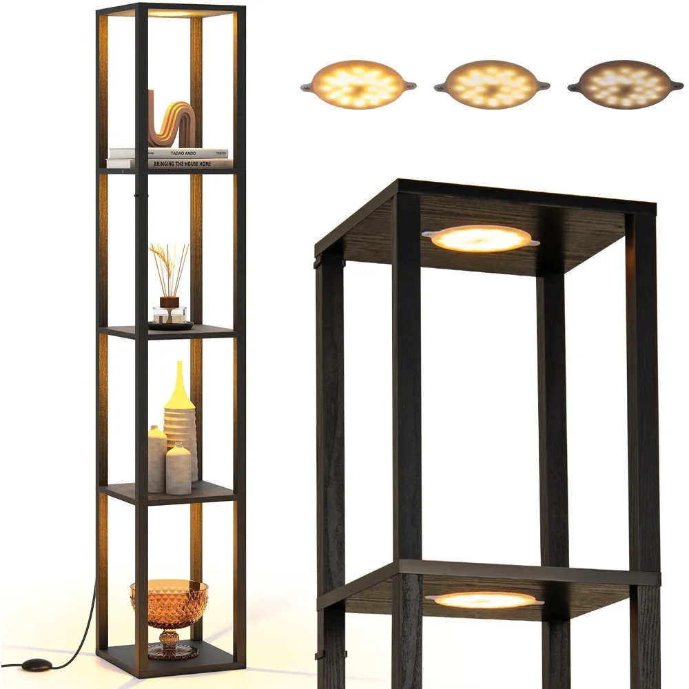 4 Shelf Floor Lamp with 3 Way Dimmable LED - Black