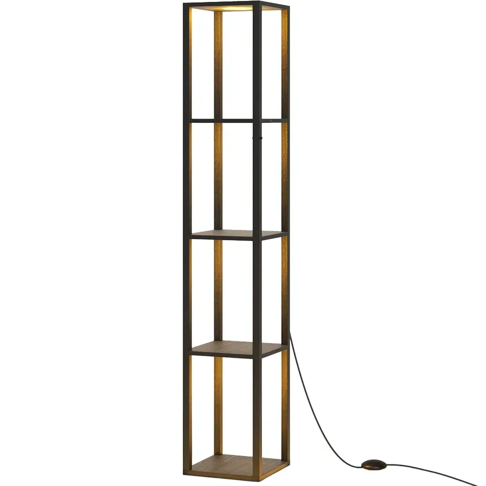 4 Shelf Floor Lamp with 3 Way Dimmable LED - Black