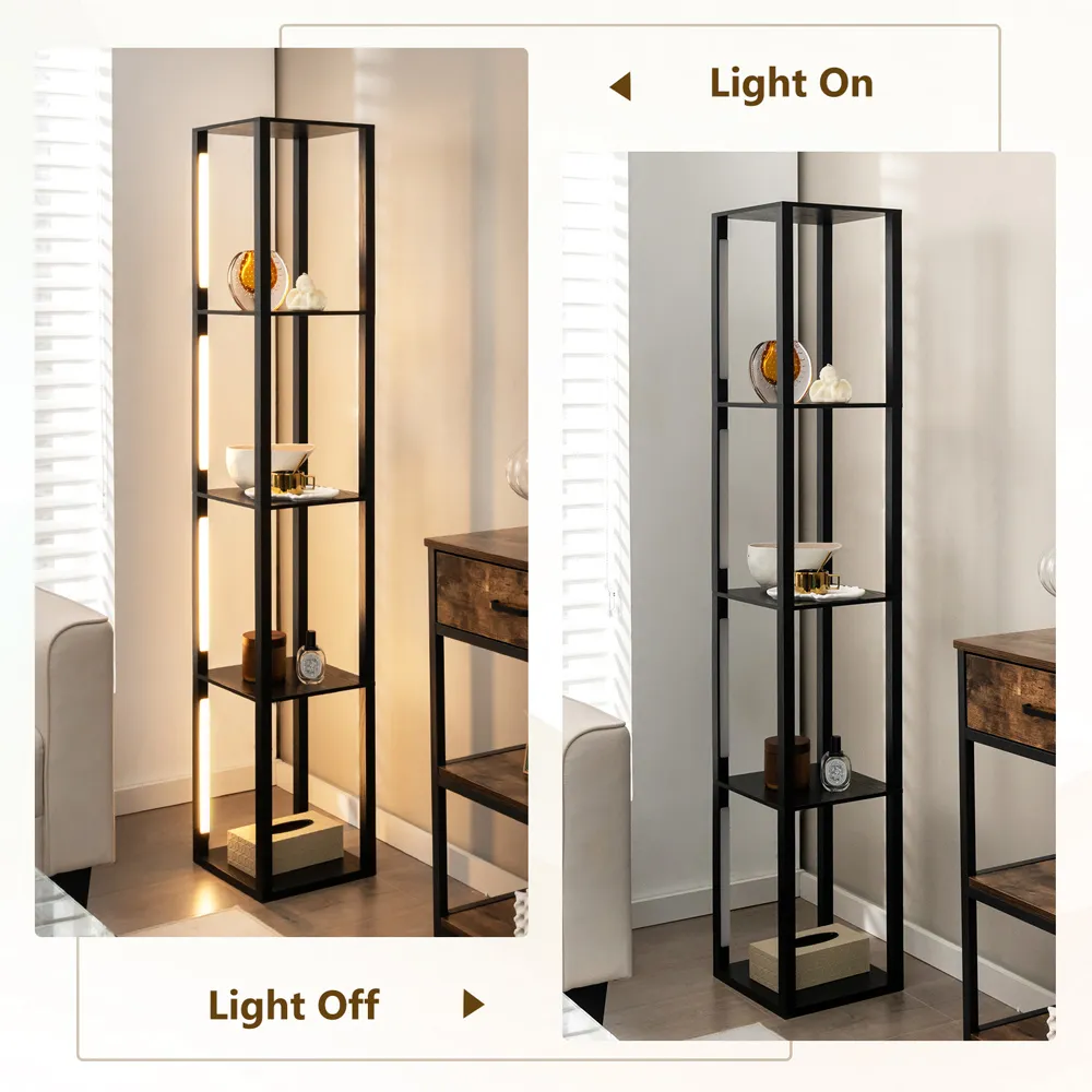 4 Shelf Floor Lamp with Dimmable LED - Black