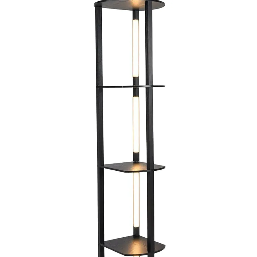 4 Shelf Floor Lamp with LED Strips - Black