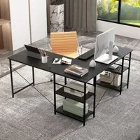 4 Shelf L-Shaped Wooden Desk with Storage - Black