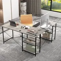 4 Shelf L-Shaped Wooden Desk with Storage - Grey