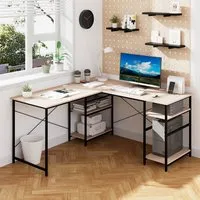 4 Shelf L-Shaped Wooden Desk with Storage - Natural