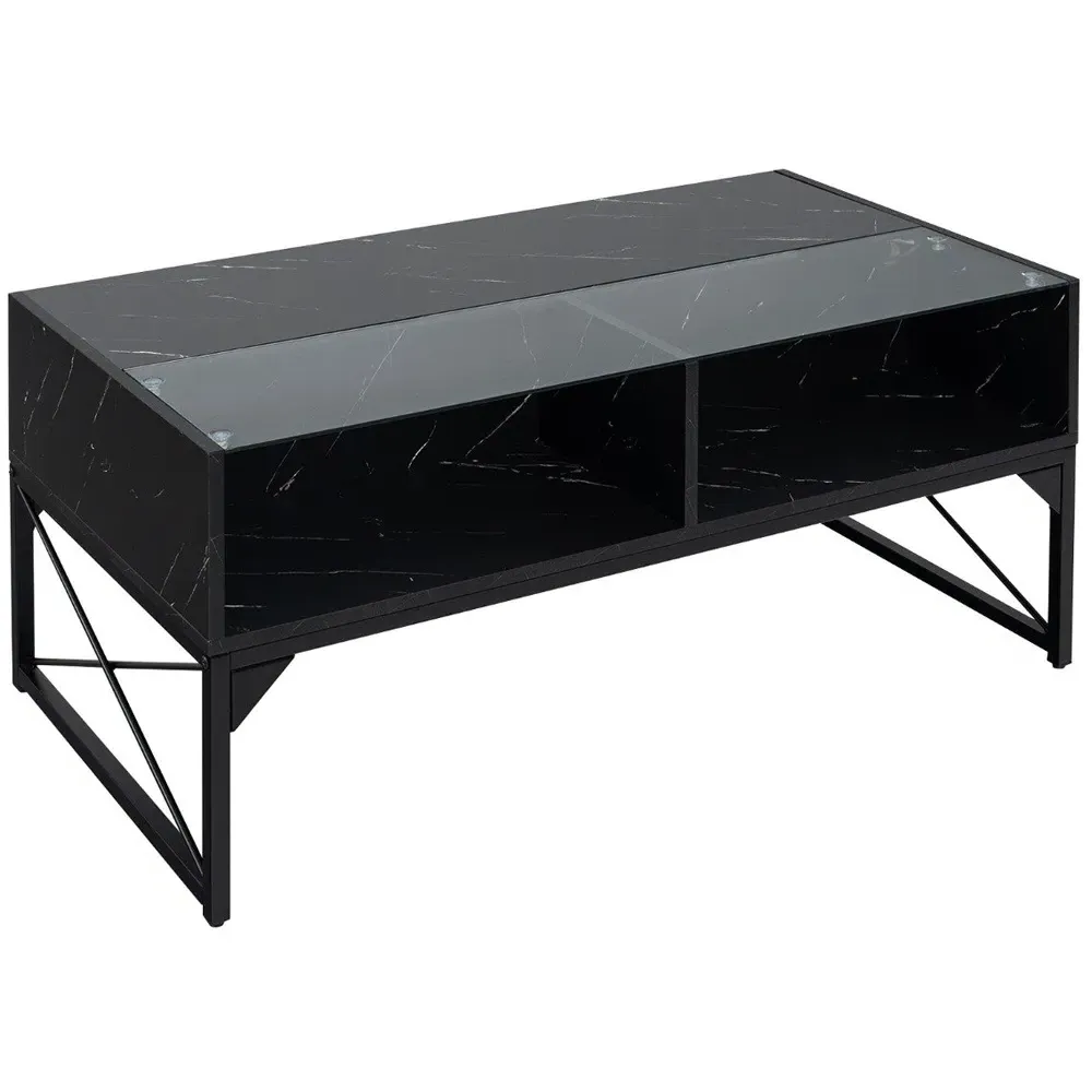4 Shelf LED Coffee Table with Storage - Black, Faux Marble