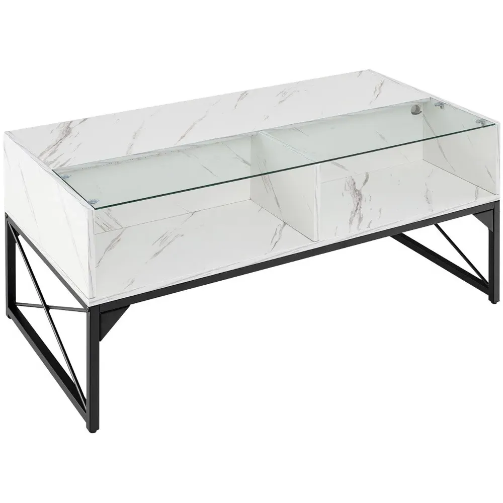 4 Shelf LED Coffee Table with Storage - White, Faux Marble