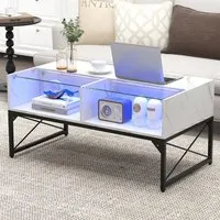 4 Shelf LED Coffee Table with Storage - White, Faux Marble