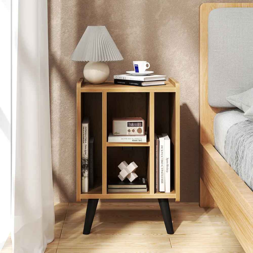 4 Shelf Record Player Stand with Power Outlet - Brown