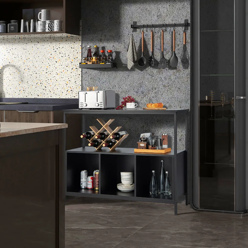 4 Shelf Sideboard with Storage - Black, Steel