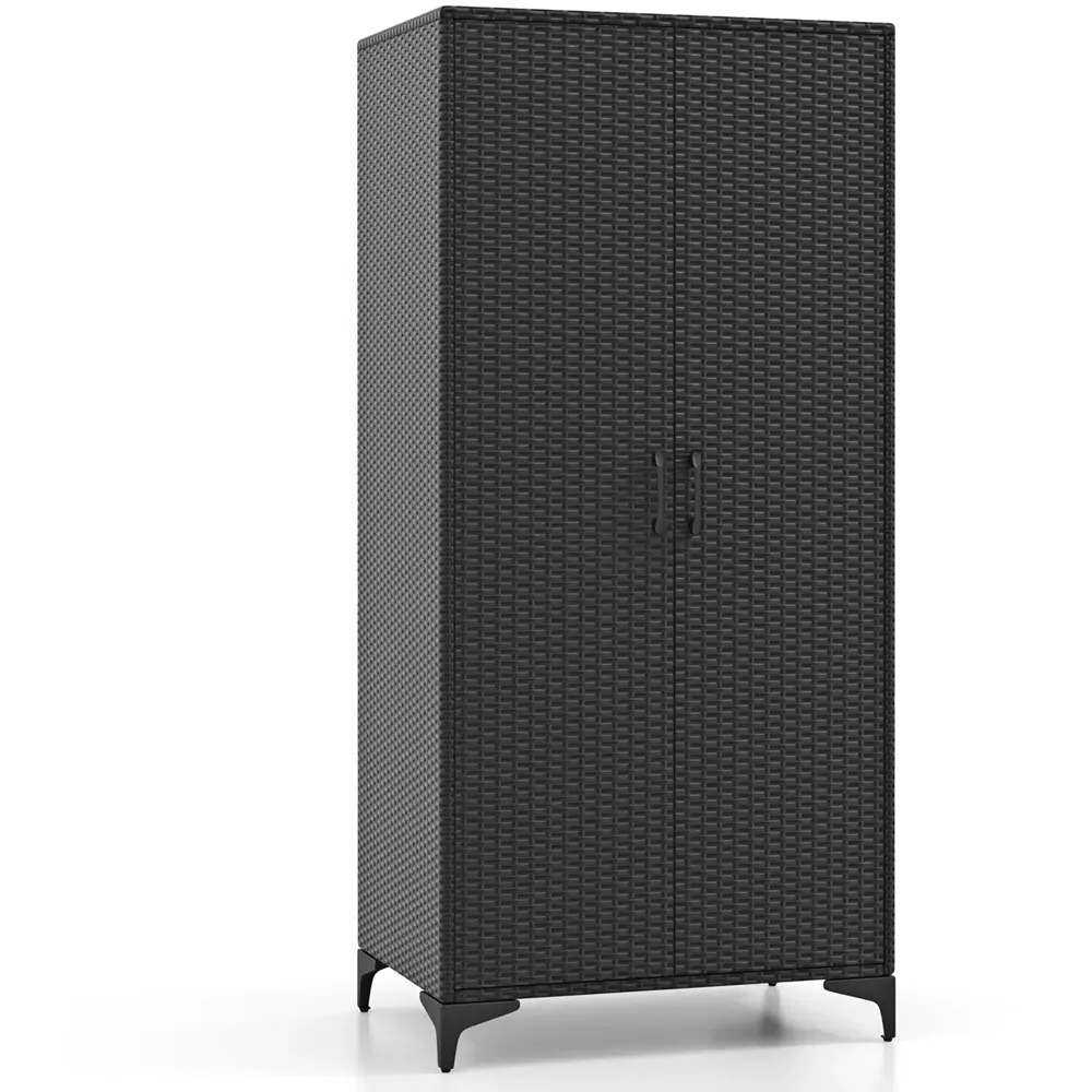 4 Storage Cube Rattan Wardrobe Armoire - Black