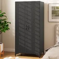 4 Storage Cube Rattan Wardrobe Armoire - Black