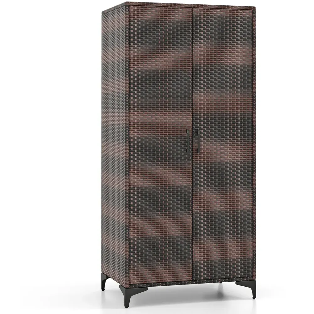 4 Storage Cube Rattan Wardrobe Armoire - Brown