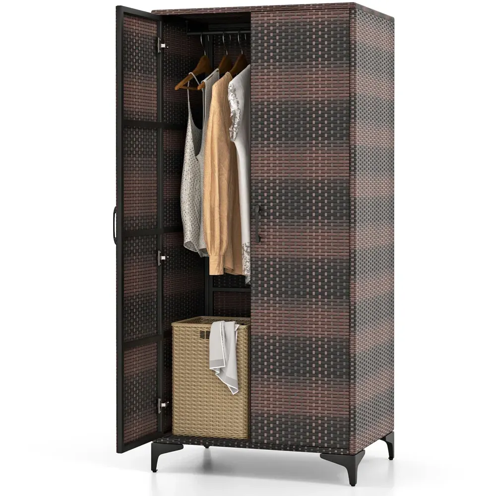 4 Storage Cube Rattan Wardrobe Armoire - Brown