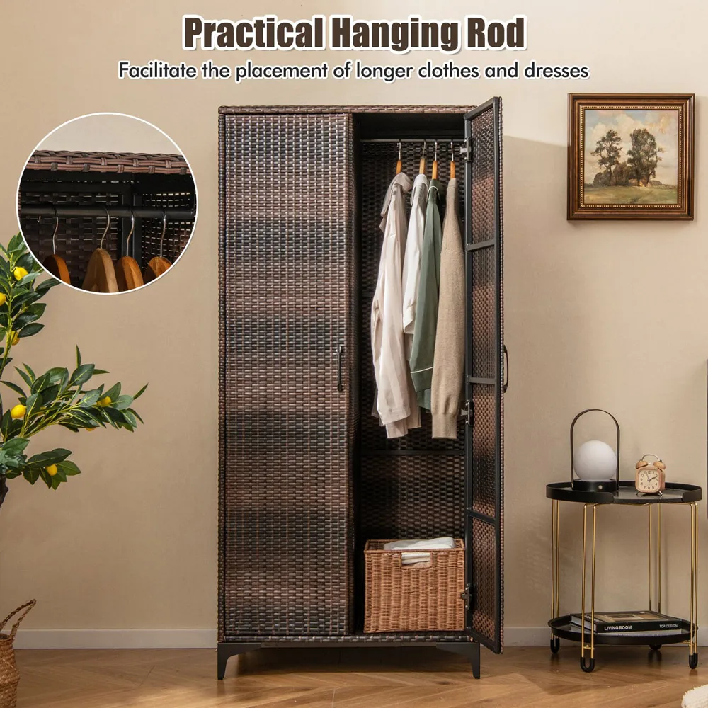 4 Storage Cube Rattan Wardrobe Armoire - Brown