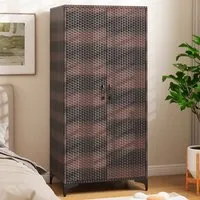 4 Storage Cube Rattan Wardrobe Armoire - Brown