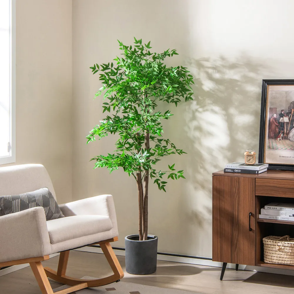 4.9ft Bamboo Tree Artificial Plant In Pot - Green