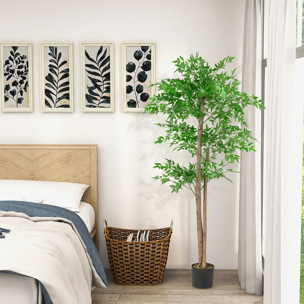 4.9ft Bamboo Tree Artificial Plant In Pot - Green